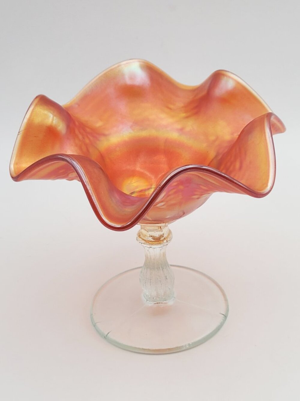 Fenton Marigold Carnival Glass Orange Tree Ruffled Sherbet Compote - Picture 3 of 11